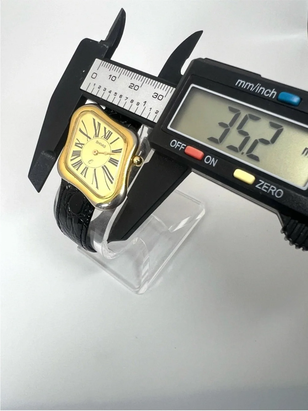 Shivas Gold-Tone Square Dial Watch with Black Leather Strap